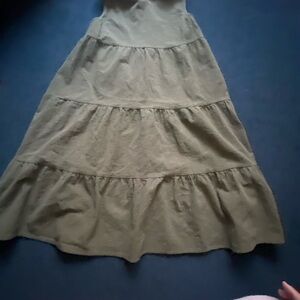 Tiered Olive Green Midi  Dress - Flowy Summer Style